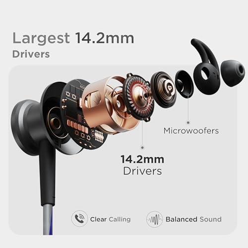 Image of GOBOULT FCharge Bluetooth Earphones 40H Playtime, Zen ENC Mic, Dual Connectivity, Type C Fast Charging,14.2mm Bass Driver, Made in India, IPX5, Silicon (Royal Blue)