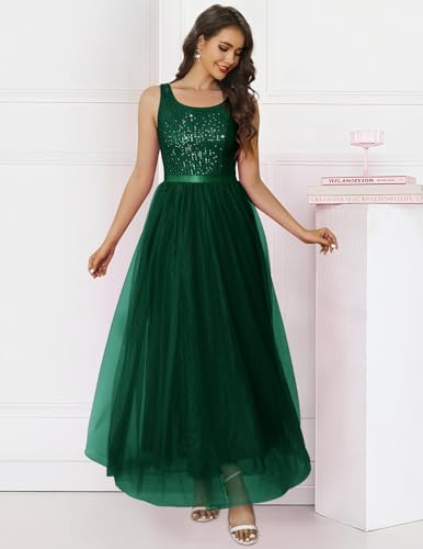 Image of BeryLove Sequin Dress for Woman Vintage A Line Wedding Formal Swing Mesh Dress Sleeveless Cocktail Maxi Gowns