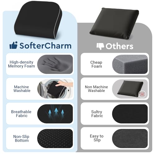 SofterCharm Seat Cushion, Memory Foam Office Chair Cushions for Long Sitting Hours, Chair Pad for Sciatica, Coccyx, Tailbone, Hip Pain & Pressure Relief, Office, Home, Car Seats, Airplane, Black/Large - Thumbnail 5