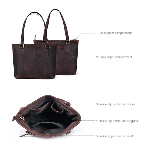 Image of Leather Purse For Women - Real Leather Tote For Women - Ladies Shoulder Handbag For Work, Travel, Casual Use