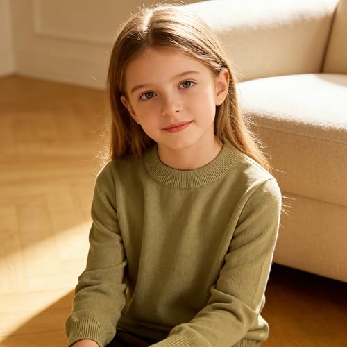 Image of CUNYI Boys Girls Crewneck Sweater Long Sleeve School Uniform Pullover Thermal Wool Solid Knit Top