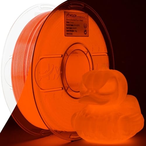 Image of AMOLEN 3D PLA Printer Filament, 1.75mm Glow in The Dark Orange PLA Filament for 3D Printing, Best with UV Lamps, 1kg Spool (2.2lbs), Dimensional Accuracy + /- 0.02 mm, Fit Most FDM 3D Printers