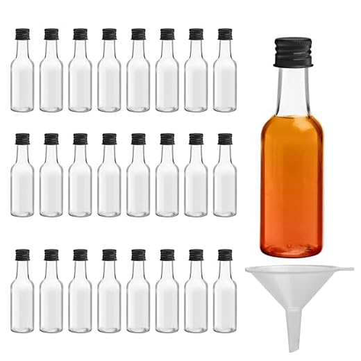 Belle Vous Mini Fläschchen Kunststoff Likörflaschen 24 Stk - 50ml Fläschchen Plastik Wiederverwendbar, leere kleine Schnapsflaschen mit Schwarzem Deckel u. Trichter für Hochzeiten,Party, Kunst, Events