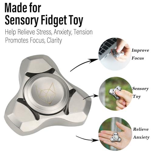 Image of FREELOVE Premium Metal Fidget Spinner for Adults, Stainless Steel Heavy Silent Spinner with Precision Bearing, Small Office Desk Toy & EDC for Stress Relief Focus ADHD, Titanium Alloy