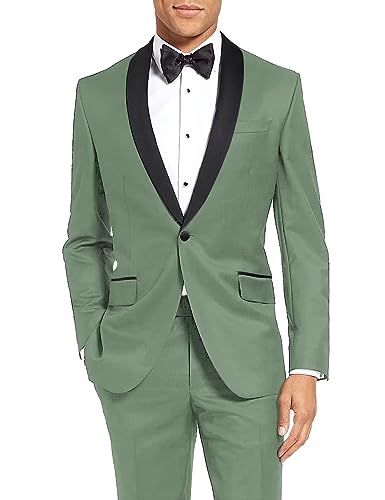 EMERAIDVLN Men 2 Piece Suits Slim Fit Tuxedo Wedding Prom Dinner One Button Shawl Lapel Jacket and Pants with Bow Tie