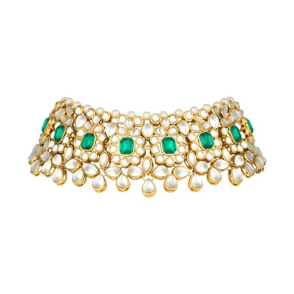 Peora Ethnic Indian Traditional Jewellery 18K Gold Plated Kundan Pearl Floral Necklace Earring Mang Tikka Set for Women - Image 7