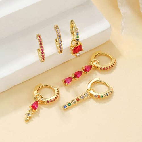 6pcs Gold Hoop Earring Stacks For Women Dainty Colorful Cubic Zirconia Huggie Earrings 18k Gold Hoop Earrings Cartilage Stud Earring Sets For Multiple Piercing4