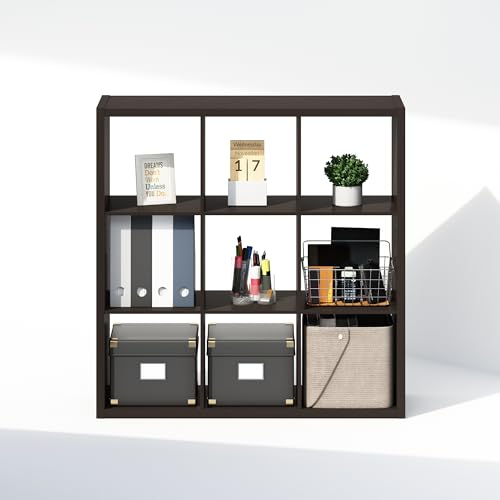 Image of Furinno Cubic Extra Thick 9-Cube Closet Organizers and Storage, Dark Oak | 14.6 x 44 x 44 in, Open Shelf Closet Storage, Closet Organizer, for Wardrobe, Bedroom, Living Room