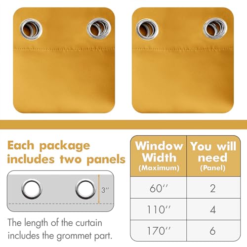 MIULEE Room Darkening Curtains Thermal Insulated Drapes Solid Window Treatment Set Grommet Top Light Blocking Blackout Curtain for Living Room/Bedroom 2 Panels 52 x 84 inch Length Yellow