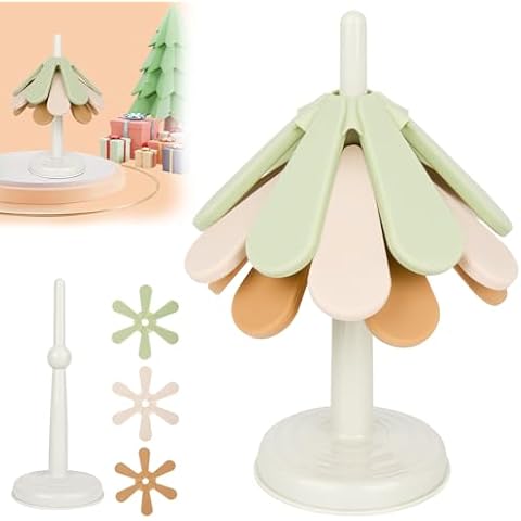Trivets for Hot Dishes - Foldable Tree Trivet, Silicone Trivet Mats for Hot Dishes/Pot/Bowl/Teapot/Hot Pot Holders,Food Grade Silicone & BPA Free, 3 Trivet + 1 Stand (3 Trivets) Cover