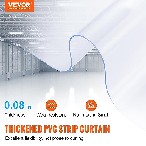 Image of VEVOR Strip Curtain, 164' Length x 8 inch Width x 0.08 inch Thickness, Clear PVC Smooth Curtain Strip Door Bulk Roll, Plastic Door Strips for Doorways of Supermarket, Garage, Warehouse, Barn, Pet Animal House