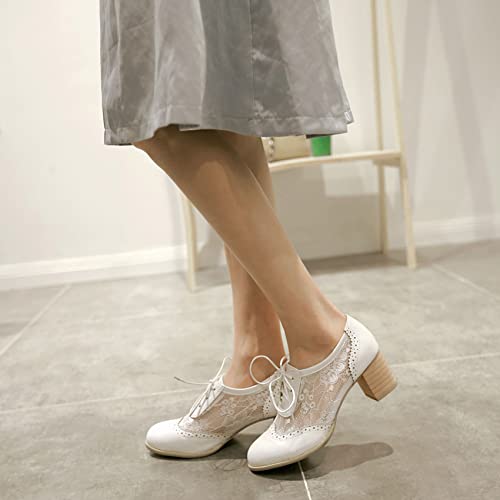 Bellirala Womens Brogues Oxfords Block Heels Lace Up Pumps Wingtip Mesh Dress Shoes(White,US Size 10) by Bellirala - Used condition - Image 2