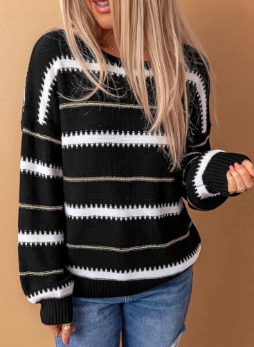 Image of Dokotoo Womens Color Block Sweaters Long Sleeve Pullover Knit Tops | Winter,Cable Knit,Casual,Loose,Striped,Soft,Warm
