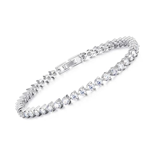 Moissanite Sterling Silver Tennis Bracelet:White Gold Plated 925 Silver Chain - Gold Prong Setting Sparkling VVS1 Solitaire Birthday Valentine's Day Wedding Brides Jewelry Gift Women