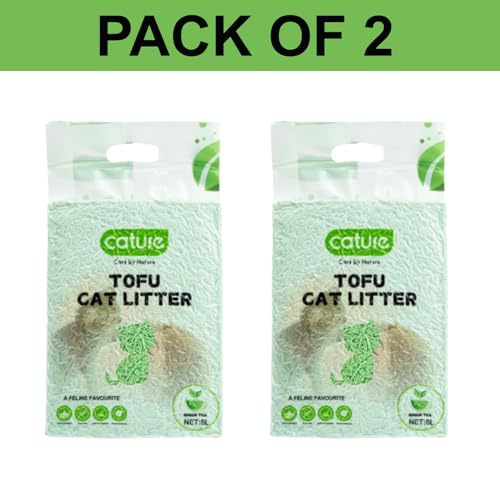 Image of Cature Care by Nature Tofu Cat Litter Natural Flushable Clumping Litter Plant Based Biodegradable Ultra Odour Control 99% Dust Free Low Tracking Cat Litter (Green Tea, 6L, Pack2)