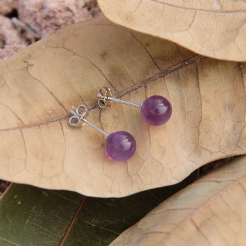 Onesmek Natural Amethyst Earrings Sterling Silver - 6Mm Amethyst Gemstone Stud Earrings thumb #2