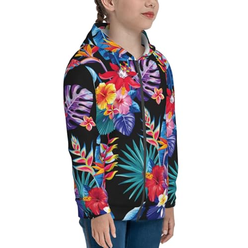 Tropical Palm Leaves Kid Hoodies Boys Zip Up Sweatshirts Girls Pullover with Pocket4