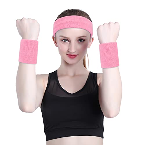Image of ONUPGO Sweatband Set Sports Headband Wristband Set Sweatbands Terry Cloth Wristband Wrist Sweatband Headbands Moisture Wicking Sweat Absorbing Head Band