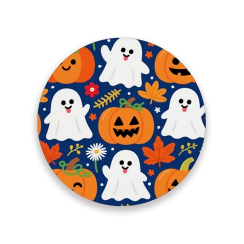 Posavasos redondos de cerámica con diseño de calabaza naranja malvada para Halloween, para mesa de café, decoración decorativa reutilizable y accesorios con respaldo de corcho