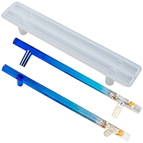 Image of R H LIFESTYLE Straight Resin Tray Handle Silicone Mold 2 Slots Handmade DIY (Tray Handle Mould - 15.5 x 3.5 cm) SM3667, Clear