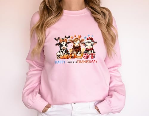 Cute Cow Sweater, Happy Hallothanksmas Sweatshirt, Cow Sweatshirt, Holiday Season Hoodie, Cow Halloween Sweatshirt, Cow Christmas Sweatshirt2