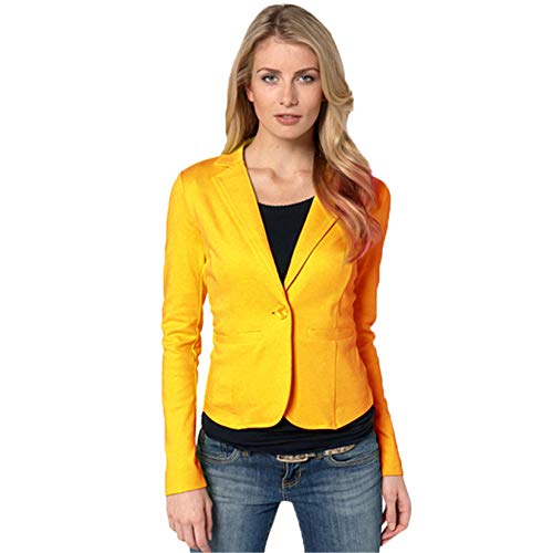 Andongnywell Women Suits Jacket Blazer Coat Suits Long Sleeve Open Front Lapel Work Office Casual Blazer (Yellow,Large)