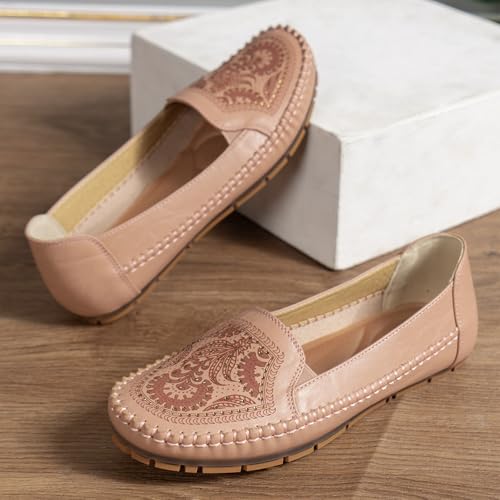 Mocasines de PU para mujer planos y cómodos con punta redonda color rosa 7