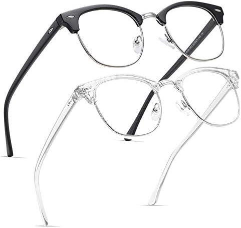 Perfectmiaoxuan 2 Pack Blue Light Blocking Glasses - Retro Round Frame | Anti Fatigue & HD Non-Prescription Lenses for Computer Gaming, Office, and Screen Use | Unisex for Women & Men