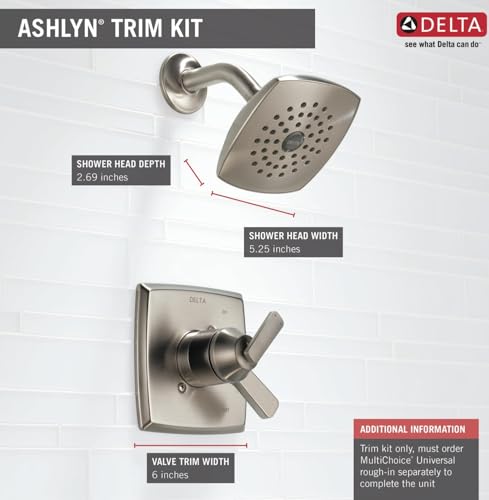 Image of Delta Faucet Ashlyn 17 Series Dual-Handle Shower Faucet, Shower Trim Kit with Single-Spray Touch-Clean Shower Head, Stainless T17264-SS (Valve Not Included)