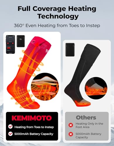 KEMIMOTO Wool-Blended Heated Socks for Men APP Control, Ski Socks Men with Toes Heat Zone, Machine Washable Toe Warmer with 5000mAh Battery, for Winter Skiing Motorcycle3