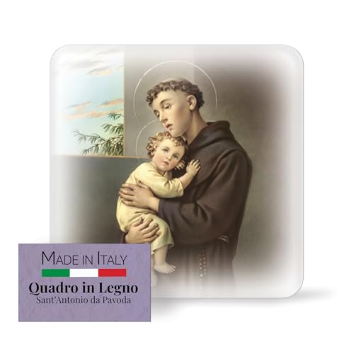 Fratelli Bonella – Cuadro de apoyo con San Antonio de Padua – Cuadro de madera contorneado con caja de regalo – Decoración religiosa de 10 x 10 cm