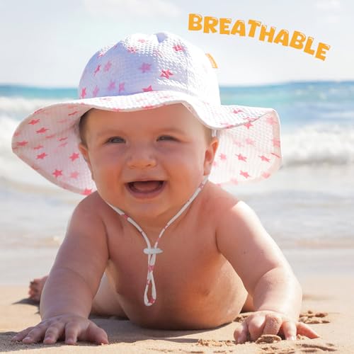 Image of HONGTEYA Baby Sun Hat Toddler Girl Beach Hat Sun Protection Adjustable Outdoor Summer Wide Brim Bucket Hat for Infant Kids