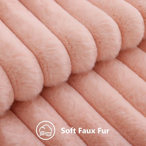 Image of decorUhome Fall Cozy Faux Fur Throw Pillow Covers 12x20 Set of 2 Decorative Plush Striped Lumbar Modern Farmhouse Boho Couch Pillow Cases with Velvet Back for Sofa Bed Living Room, Blush Pink
