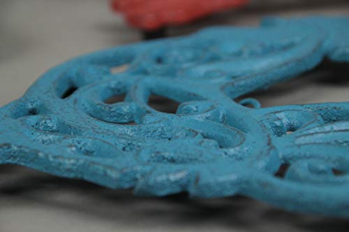 Zeckos DW71723 Set Of 3 Red, White, And Blue Cast Iron Cow, Pig, And Rooster Kitchen Trivets Decorative Wall Art Hangings thumb #4