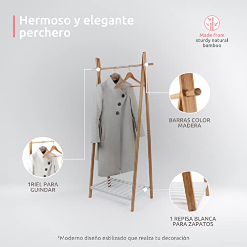 Ropero de Bambú Compactor Perchero de Pie Burro Ropa Natural XL 5