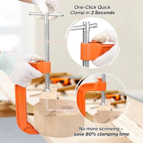 Lytool 6 Inch Quick Release C Clamp with Button, Heavy Duty 700kgf Cast Iron G Clamp for Woodworking and Welding — view 4