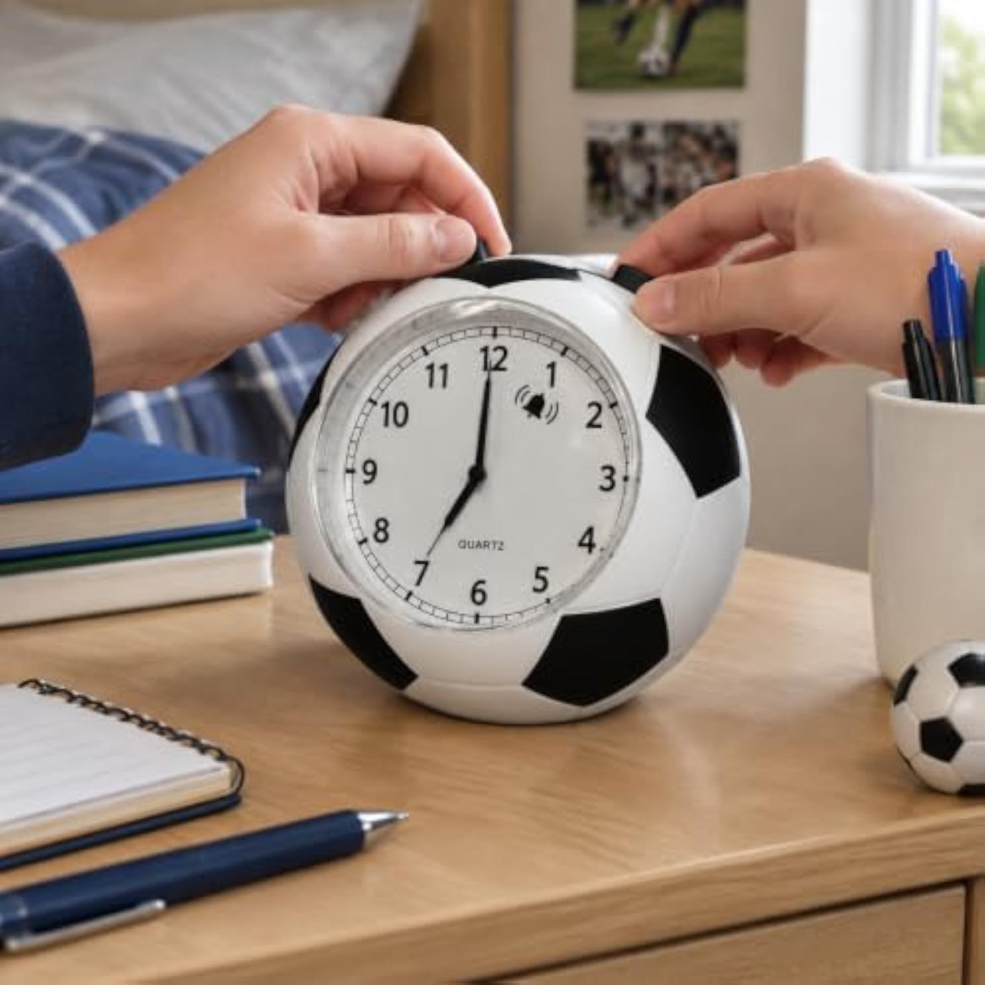 Creative Soccer Ball Alarm Clock for Kids, Silent Desktop Clock