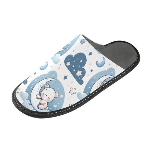 senya Little Teddy Bear Sleeping Fuzzy Slippers Soft Home Bedroom Slippers for Women Men House Shoes