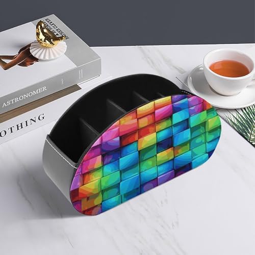 Support de télécommande en cuir arc-en-ciel à 5 compartiments pour table