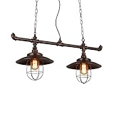 LAKIQ Industrial Vintage Hanging Pool Table Light 2 Lights Antique Kitchen Island Lighting Fixture...