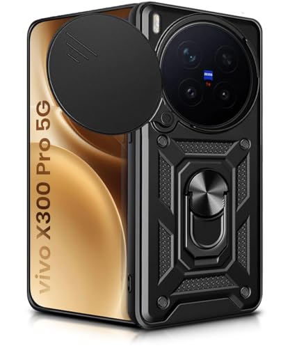 Image of WOW IMAGINE Tough Armor Bumper Mobile Back Case for Vivo X300 Pro 5G | Sliding Camera Cover | Shock Proof 360 Protection | Hybrid PC + TPU | Ring Holder with Kickstand - Black