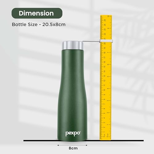 Image of Pexpo Monaco 1000 ISI Certified Stainless Steel Sports /Fridge Water Bottle with Steel Cap, 970ml, Military Green | BPA Free | Water Bottle for Office, Gym, School, Yoga, Trekking, Adults&Kids