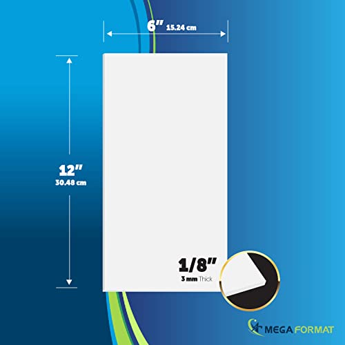 Image of Mega Format Expanded PVC Plastic Sheets - 6 inch X 12 inch Rigid White Sheet for Crafts, Signage, & Displays - Sintra, Celtec PVC Board - Waterproof for Outdoors Use - 1 /8 inch 3mm Thick - 1-Pk-White