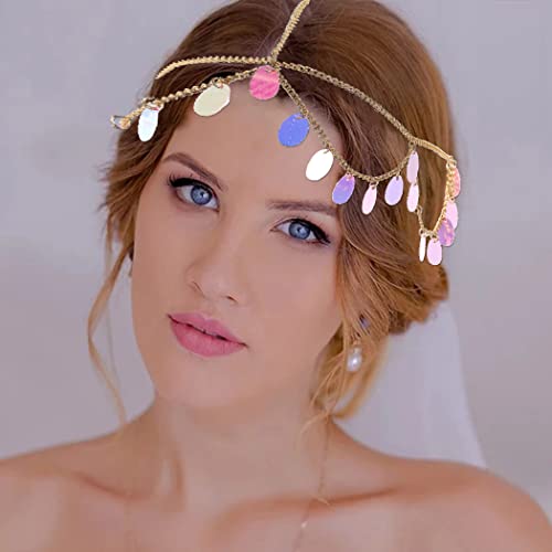 IYOU Boho Women Head Chain Gold Sequin Tassel Headpiece Layered Carnival Halloween Hair Pieces Accessories for Costumes Wedding Cosplay - Image 3
