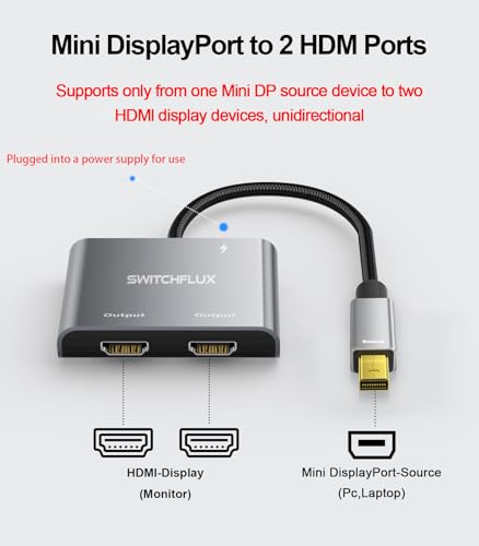 Image of Mini DisplayPort to Dual HDMI Adapter,4K@60Hz MST Hub | HDMI Splitter Extended Display for Dual Monitor,[Thunderbolt1 /2 Compatible] for MacBook Pro /Air, iMac, Mac mini, Surface Pro