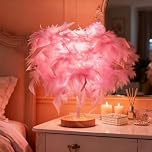 KPLFI Feather Table Lamp, Bedroom Bedside Lamp Decoration Ambient Light Light Light Luxury Premium Feeling Night Lamp Creative Gift(Pink)
