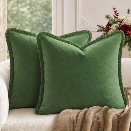 HOMEIDEAS Olive Green Velvet Throw Pillow Covers 24x24 Set of 2