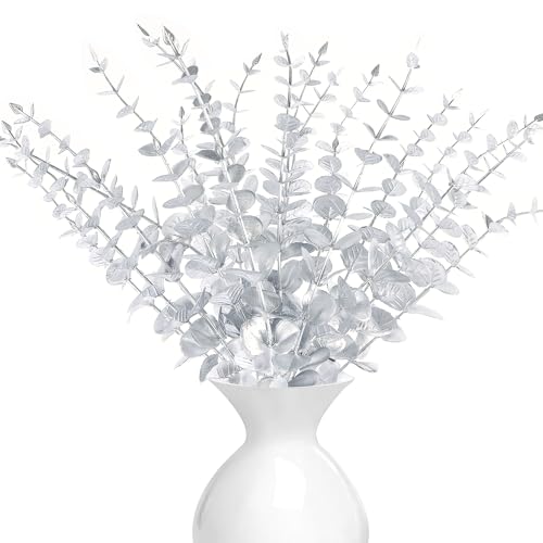 LWAIX Branches D'eucalyptus Artificielle Faux Branche Eucalyptus Artificiel 20pcs Tiges D'eucalyptus Artificielles pour Fête Mariage Décoration de Maison (Argent)