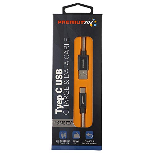 Image of PremiumAV Durable USB Type C Braided Fast Charging Cable Compatible with Samsung Galaxy S10 /S9 /S8 A40 /A50 /A70 /A20 /A10e /, Huawei P20 /P10 /P30 P9, Hero7 /6 /5, Sony Xperia Blue