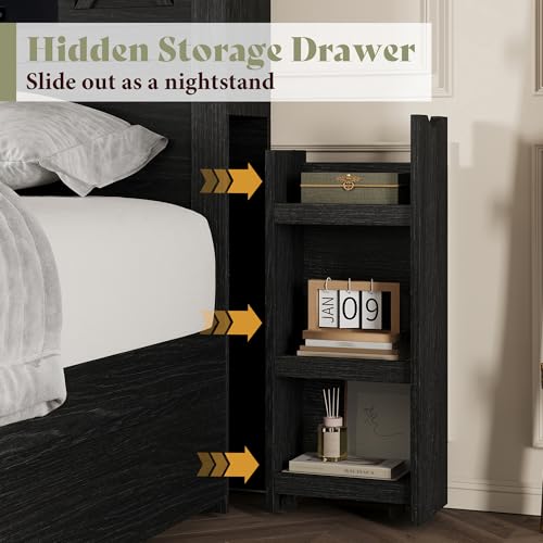 Image of AMERLIFE Queen Fireplace Bed Frame with Storage & Headboard, Black